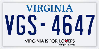 VA license plate VGS4647