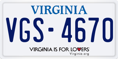 VA license plate VGS4670