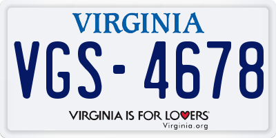 VA license plate VGS4678