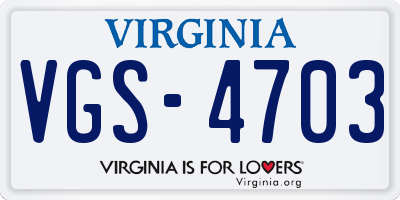 VA license plate VGS4703