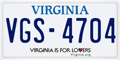 VA license plate VGS4704