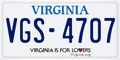 VA license plate VGS4707
