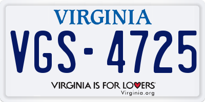VA license plate VGS4725