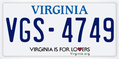 VA license plate VGS4749