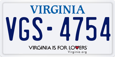 VA license plate VGS4754