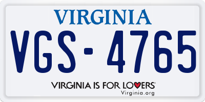 VA license plate VGS4765