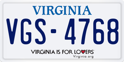 VA license plate VGS4768