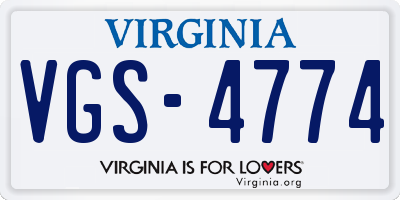VA license plate VGS4774
