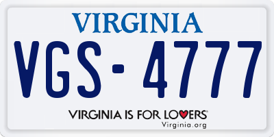 VA license plate VGS4777