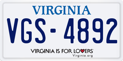 VA license plate VGS4892