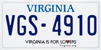 VA license plate VGS4910