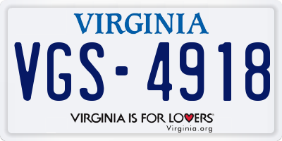 VA license plate VGS4918
