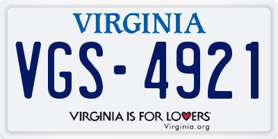 VA license plate VGS4921