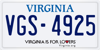 VA license plate VGS4925