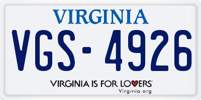 VA license plate VGS4926
