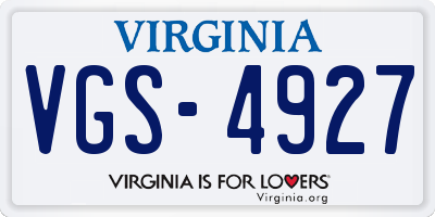 VA license plate VGS4927