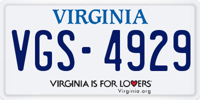 VA license plate VGS4929
