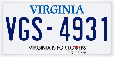 VA license plate VGS4931