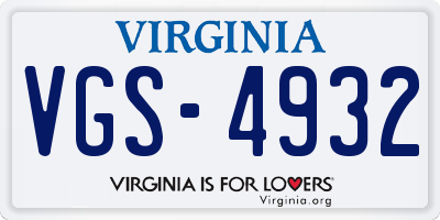 VA license plate VGS4932
