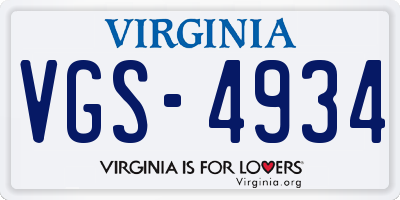 VA license plate VGS4934