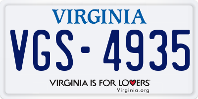 VA license plate VGS4935