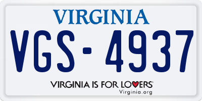 VA license plate VGS4937