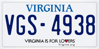 VA license plate VGS4938