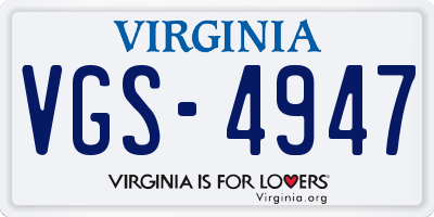 VA license plate VGS4947