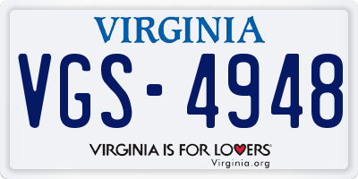 VA license plate VGS4948