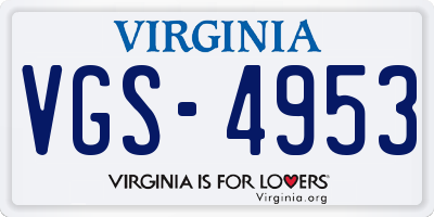 VA license plate VGS4953