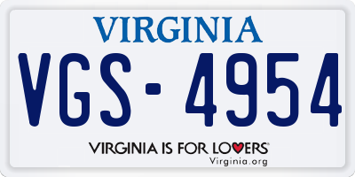 VA license plate VGS4954