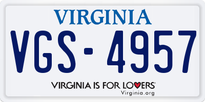 VA license plate VGS4957