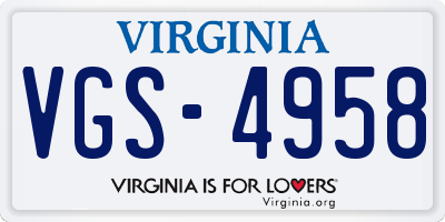 VA license plate VGS4958