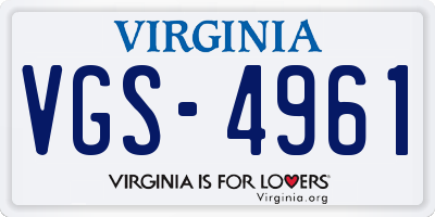 VA license plate VGS4961
