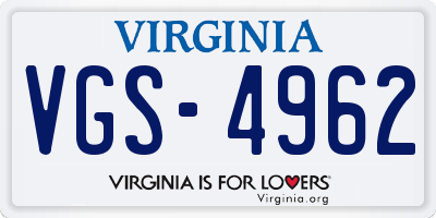 VA license plate VGS4962