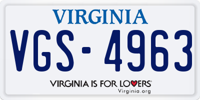 VA license plate VGS4963