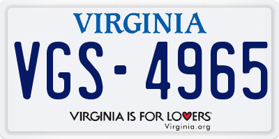 VA license plate VGS4965