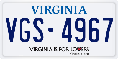 VA license plate VGS4967
