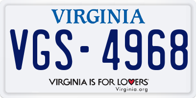 VA license plate VGS4968