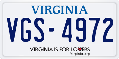 VA license plate VGS4972