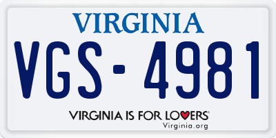 VA license plate VGS4981