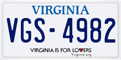 VA license plate VGS4982