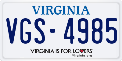 VA license plate VGS4985