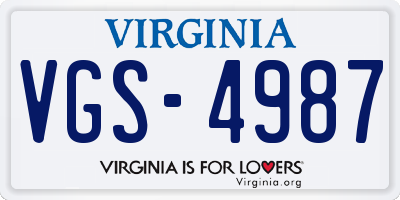 VA license plate VGS4987