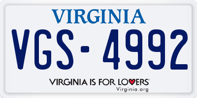 VA license plate VGS4992