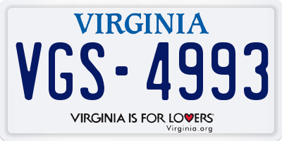 VA license plate VGS4993