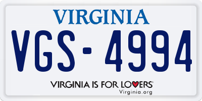 VA license plate VGS4994