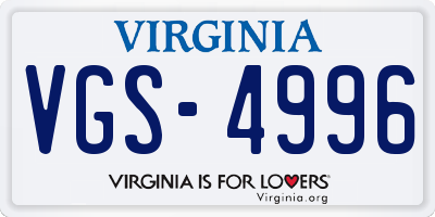 VA license plate VGS4996