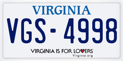 VA license plate VGS4998