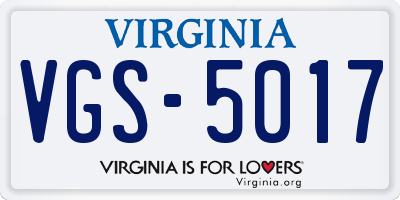 VA license plate VGS5017